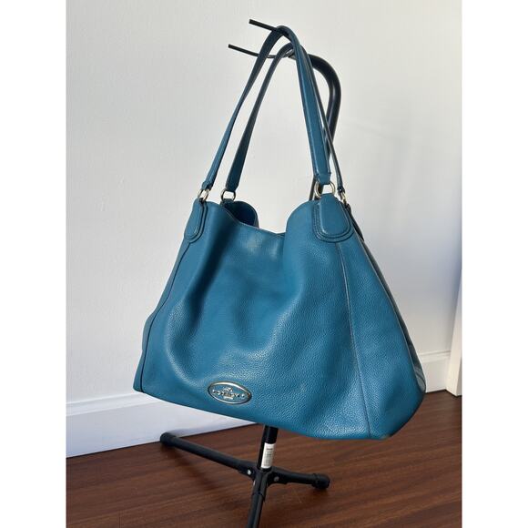 Pebbled Leather Coach Y2K Edie Hobo Shoulder Bag Blue Leather Handbag Turnlock - Picture 1 of 13